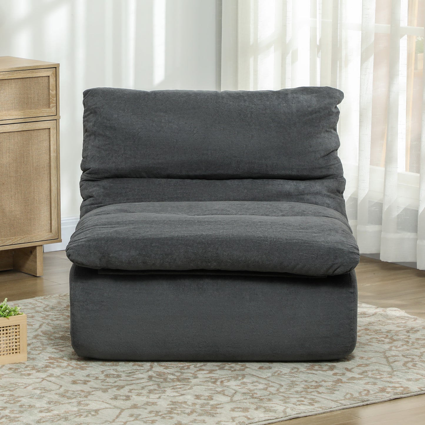 Canapé de sol en mousse ultra haute densité monobloc sans accoudoirs pour salon, chambre, bureau, gris