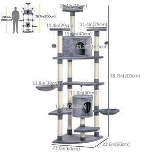 79" Cat Tree with Kitten Toys, Light Gray