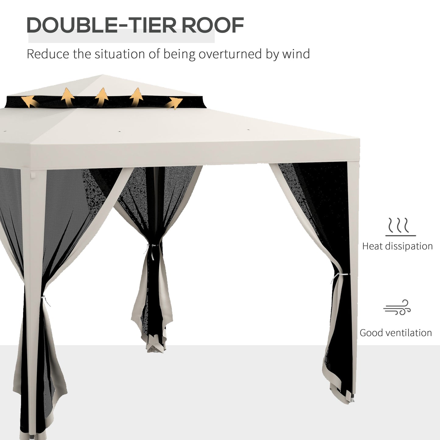 Outsunny 10' x 10' Gazebo with Mesh Netting and Two-Tier Roof for Garden, Patio, Cream White