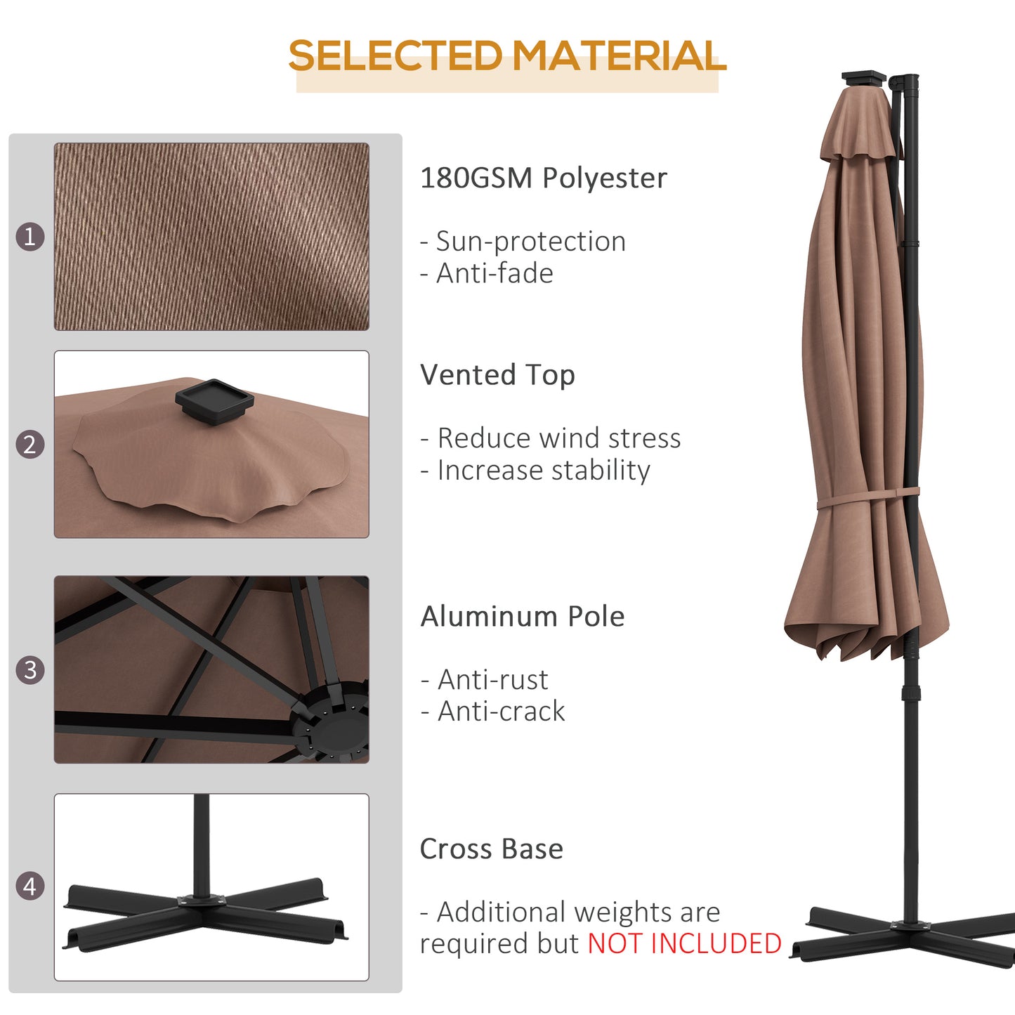 Parasol déporté 9,5'x8,5' avec lumières LED à énergie solaire,