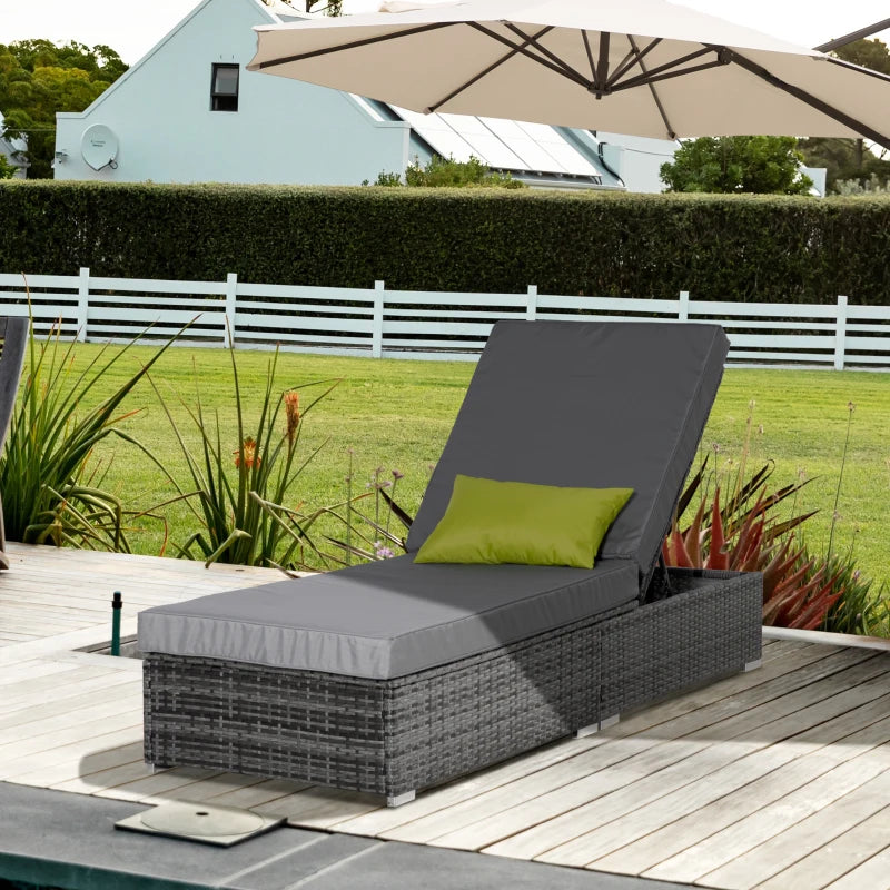 Outsunny Wicker Garden Lounge Chair, Single Synthetic Rattan Sun Lounger, Aluminum Frame, with Adjustable Reclining Backrest, Cream Color