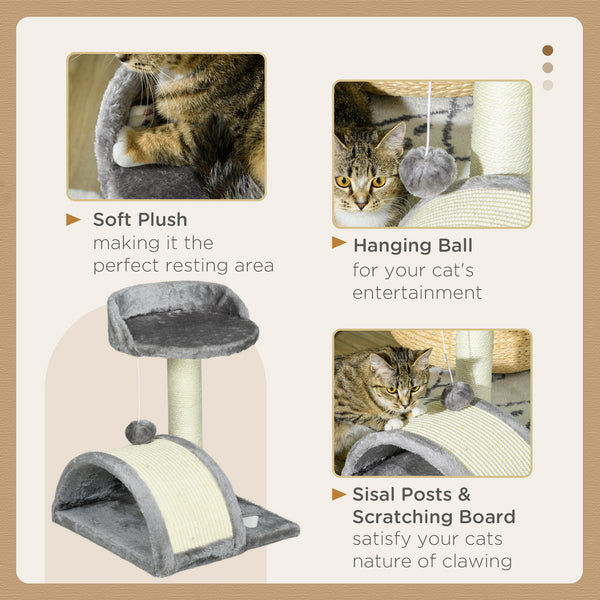43cm Cat Tree with Hanging Toy, Grey