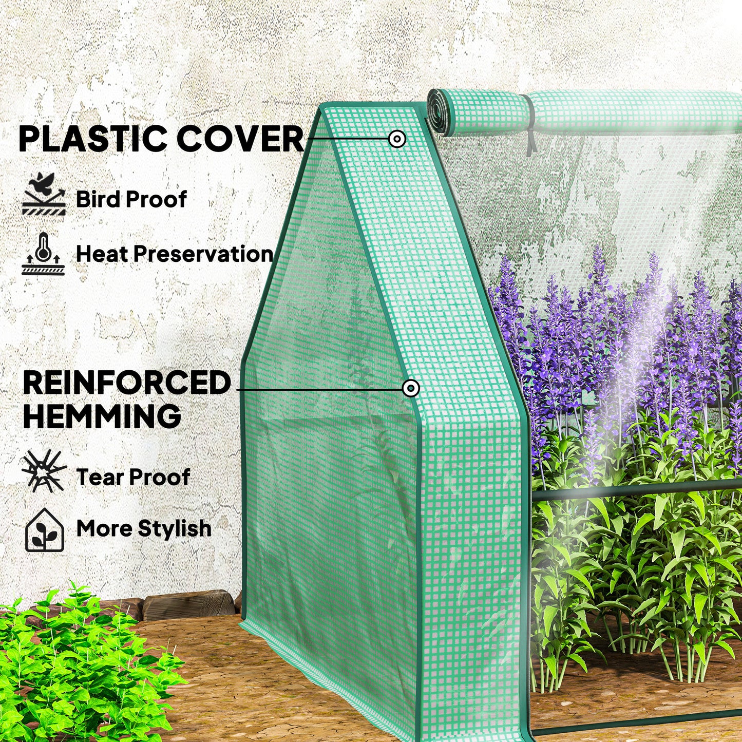 Outsunny Mini Portable Tunnel Greenhouse for Plants and Flowers, Warm Greenhouse with Zippered Roll-Up Doors, Green