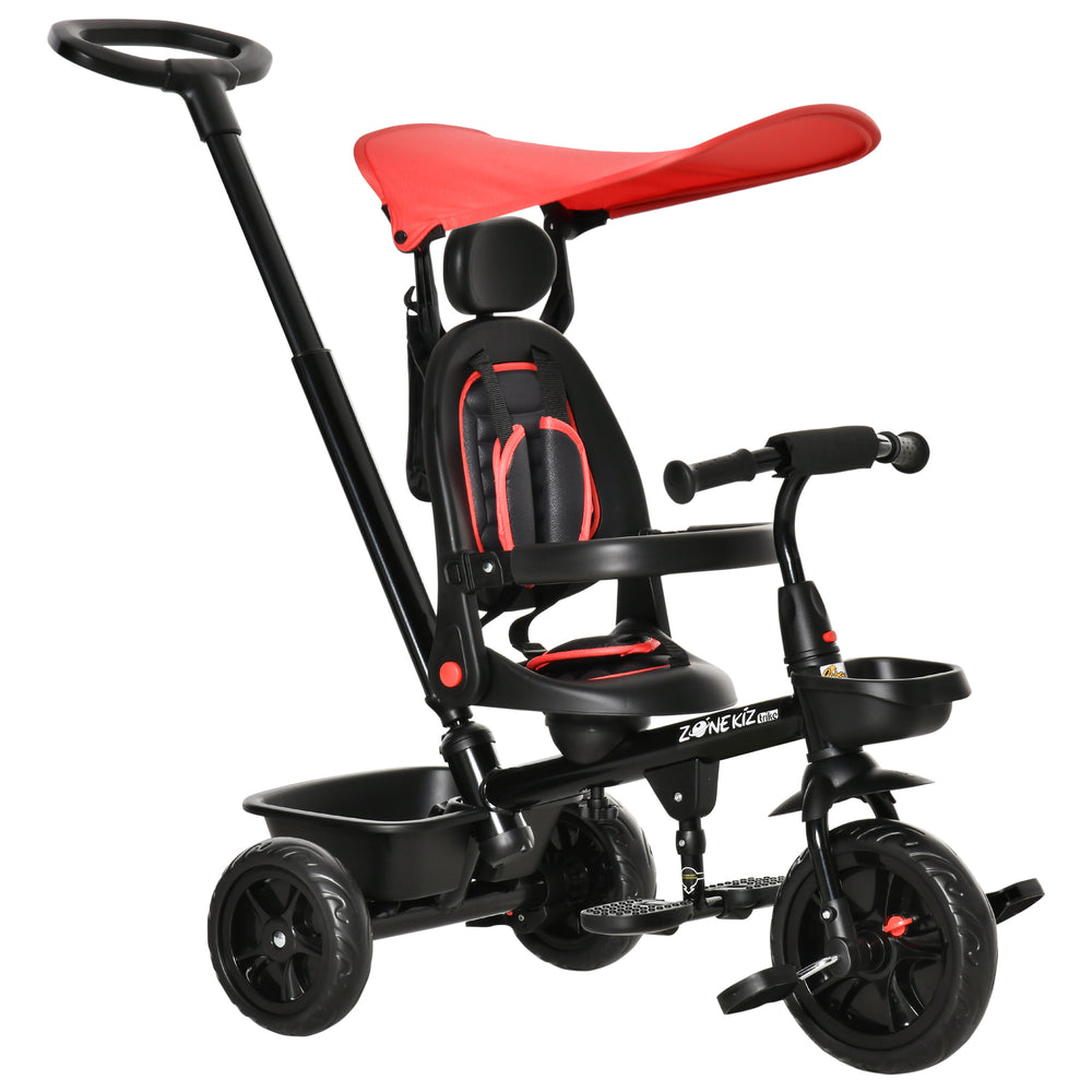 Tricycle pour enfants 4 en 1 avec siège réglable à angle réversible, rouge