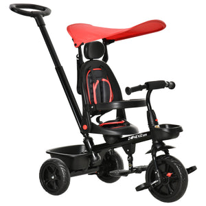 Tricycle pour enfants 4 en 1 avec siège réglable à angle réversible, rouge