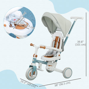 Tricycle 7 en 1 pour tout-petits avec harnais de sécurité, bleu et gris