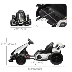 24V Electric Go-Kart with Adjustable Seat, Seat Belt, Horn, White