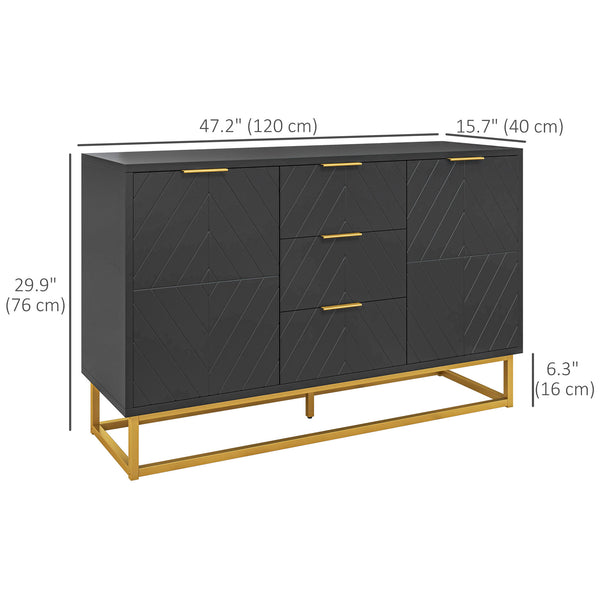 Buffet de rangement avec 3 tiroirs, étagères et portes réglables, noir