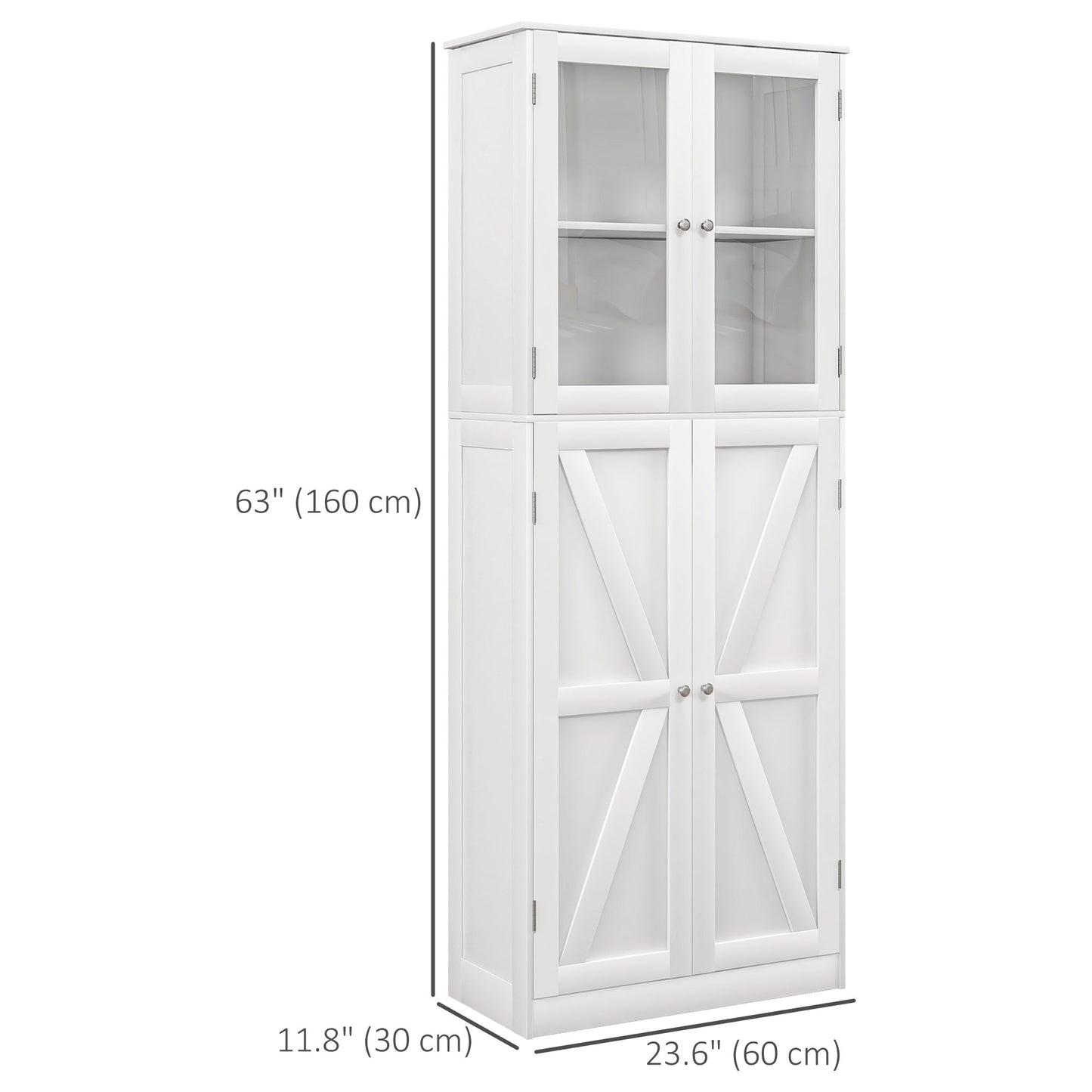 Modern Bathroom Vanity with Glass Doors and 5 Tier Barn Doors, White