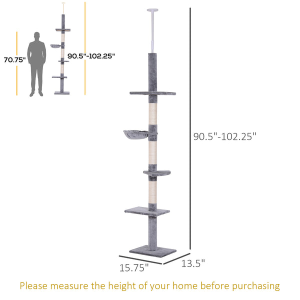 2.6m 5-Level Cat Tree with Scratching Post and Play Area, Grey