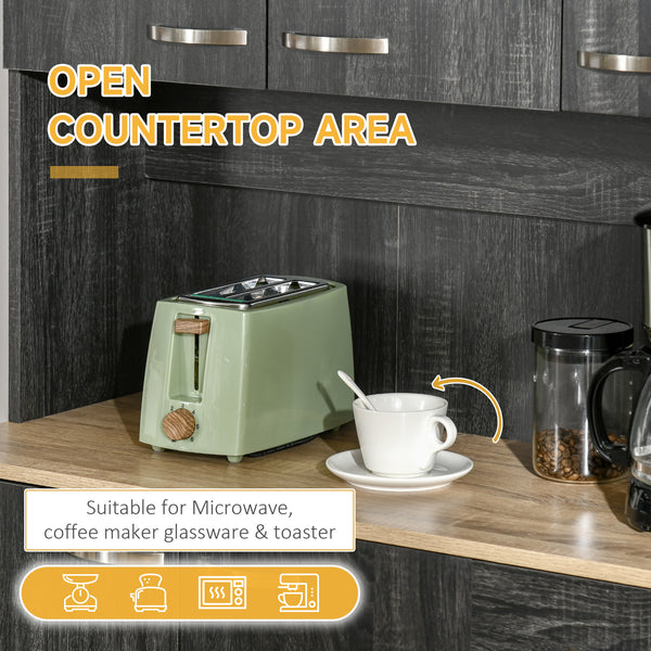 Buffet de cuisine avec portes, tiroirs et comptoir pour micro-ondes, noir