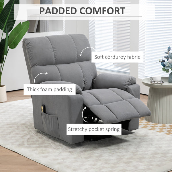 Fauteuil releveur pour seniors en microfibre avec télécommande, gris
