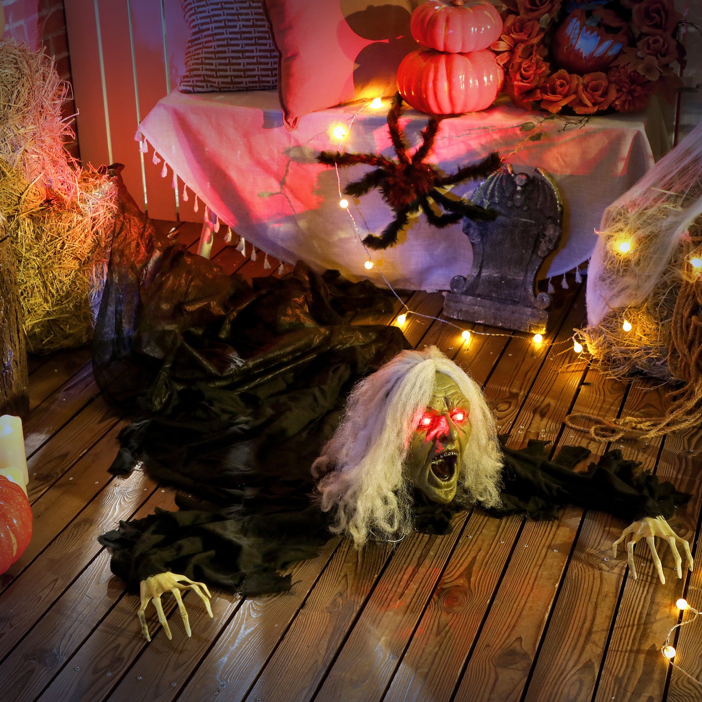 Zombie rampant animé grandeur nature 72 pouces avec yeux LED lumineux