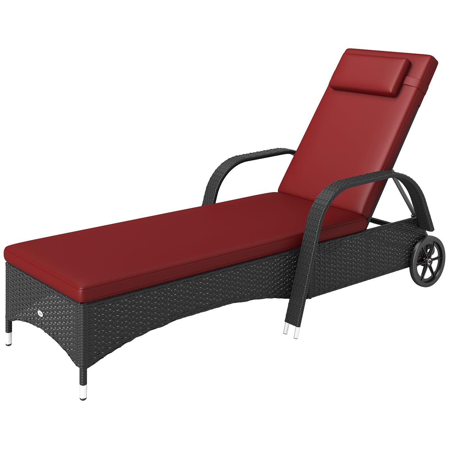 Outsunny Outdoor Sun Lounger, Lounge Chair with Headrest, 5 Level Adjustable, Backrest, Casters, Deep Coffee and Wine Red |