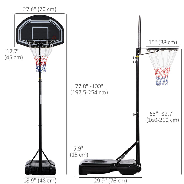 Panier de basket avec support et base lestée, roulettes, noir