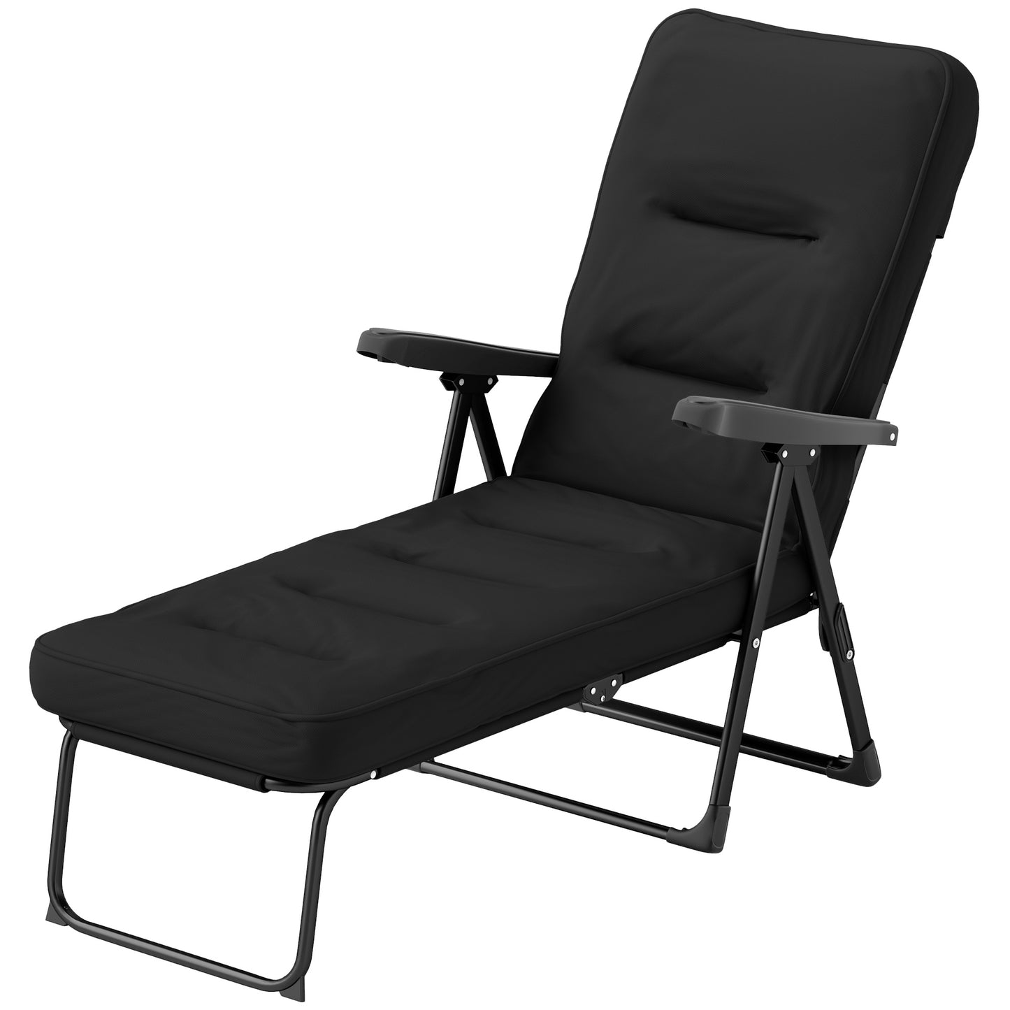 Chaise longue pliante avec coussin, dossier réglable avec repose-pieds, noir