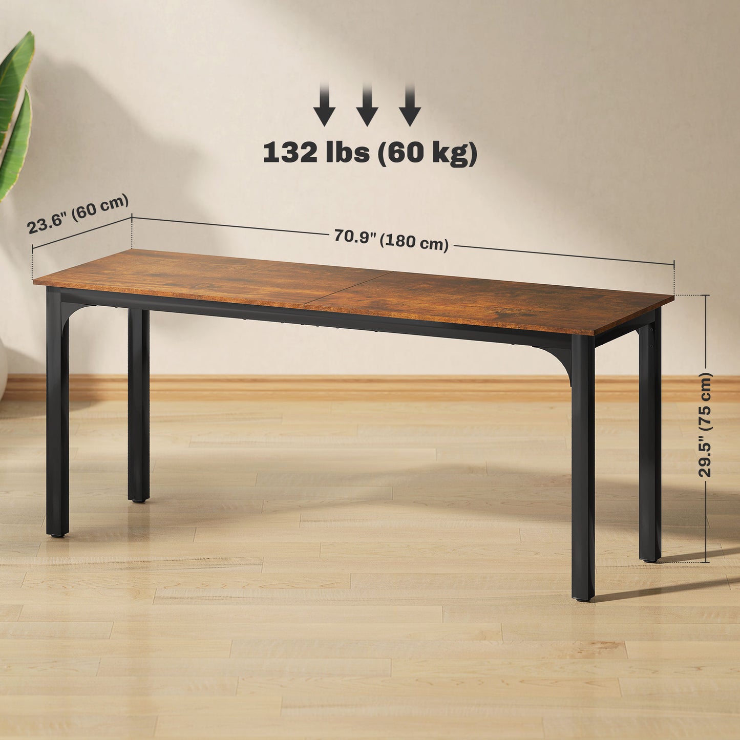71" Computer Desk with Metal Legs, Rustic Brown