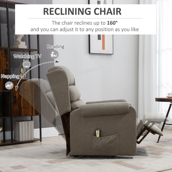 Fauteuil releveur pour personnes âgées avec repose-pieds et poches latérales, marron