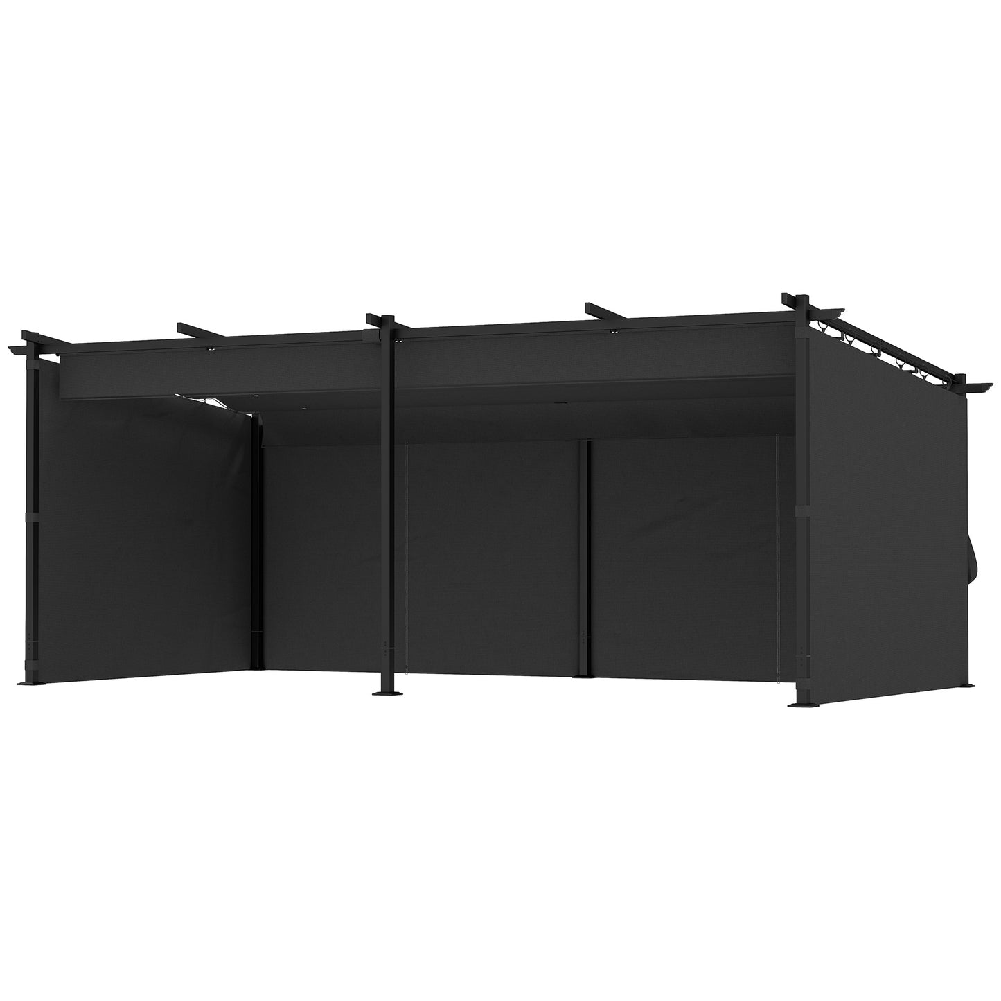 Pergola rétractable en métal 10' x 20' avec parois latérales, tonnelle d'extérieur UPF30+, noir
