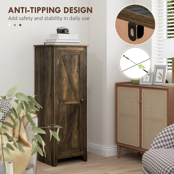 Meuble de rangement avec porte de grange et avec étagères réglables, marron