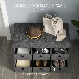 Banc à chaussures avec coussin et 6 tiroirs en tissu pour entrée, couloir, chambre, gris anthracite