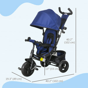 Tricycle 6 en 1 pour tout-petits de 1 à 5 ans avec poignée parentale, bleu foncé