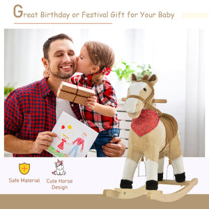Cheval à bascule en peluche, style cowboy, avec sons réalistes et amusants, beige