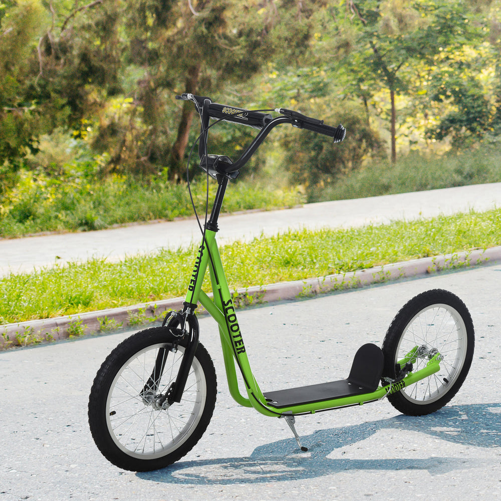 Trottinette avec roues gonflables de 16 pouces et doubles freins, vert