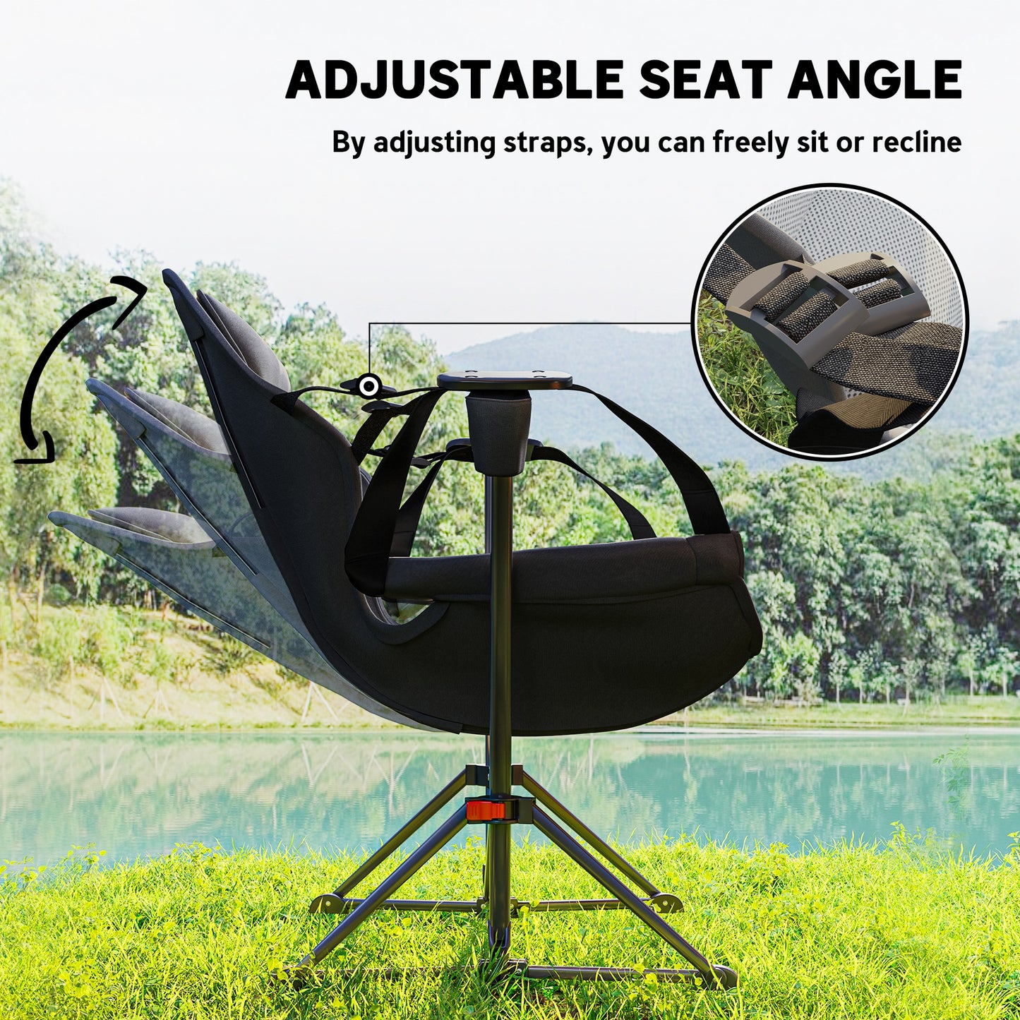 Lot de 2 chaises hamac de camping, dossier réglable, pliable avec porte-gobelet et siège rembourré