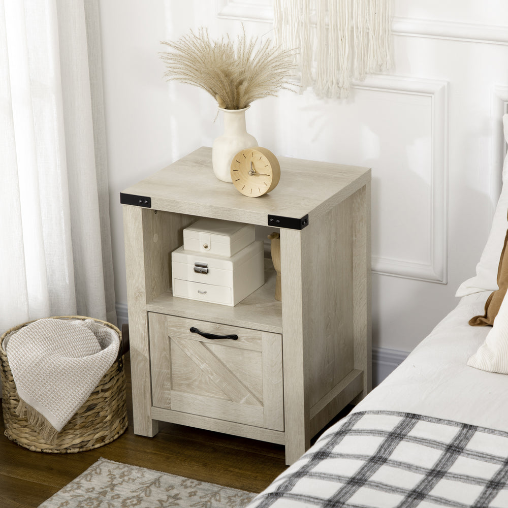 Table d'appoint avec rangement et tiroir, chêne