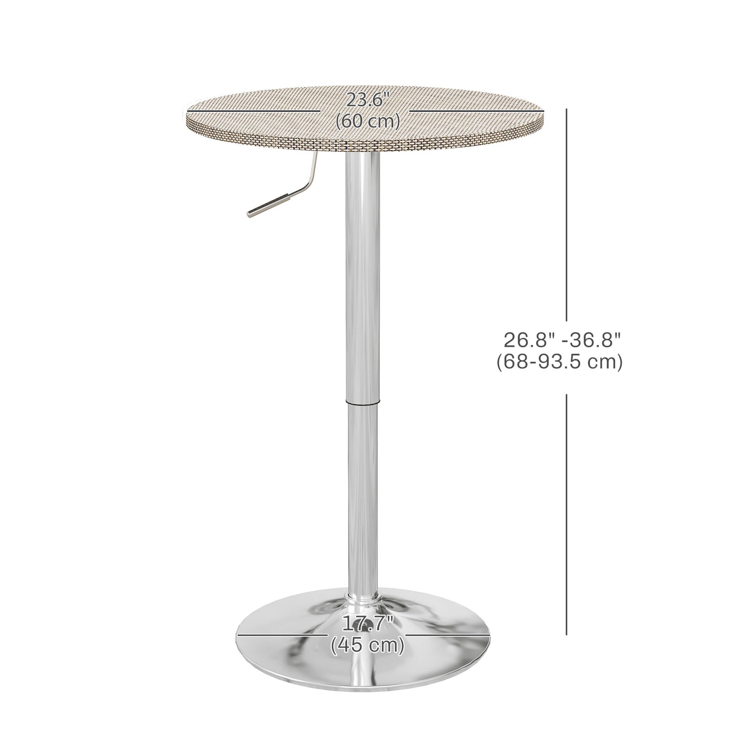 Table de bar réglable pour 2 personnes, ronde avec plateau en rotin synthétique et base en acier, gris