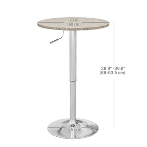 Adjustable bar table for 2 people, round with synthetic rattan top and steel base, gray