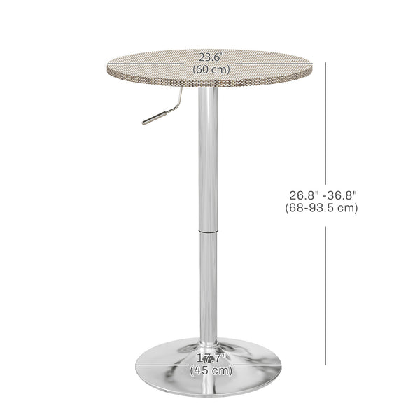 Adjustable bar table for 2 people, round with synthetic rattan top and steel base, gray
