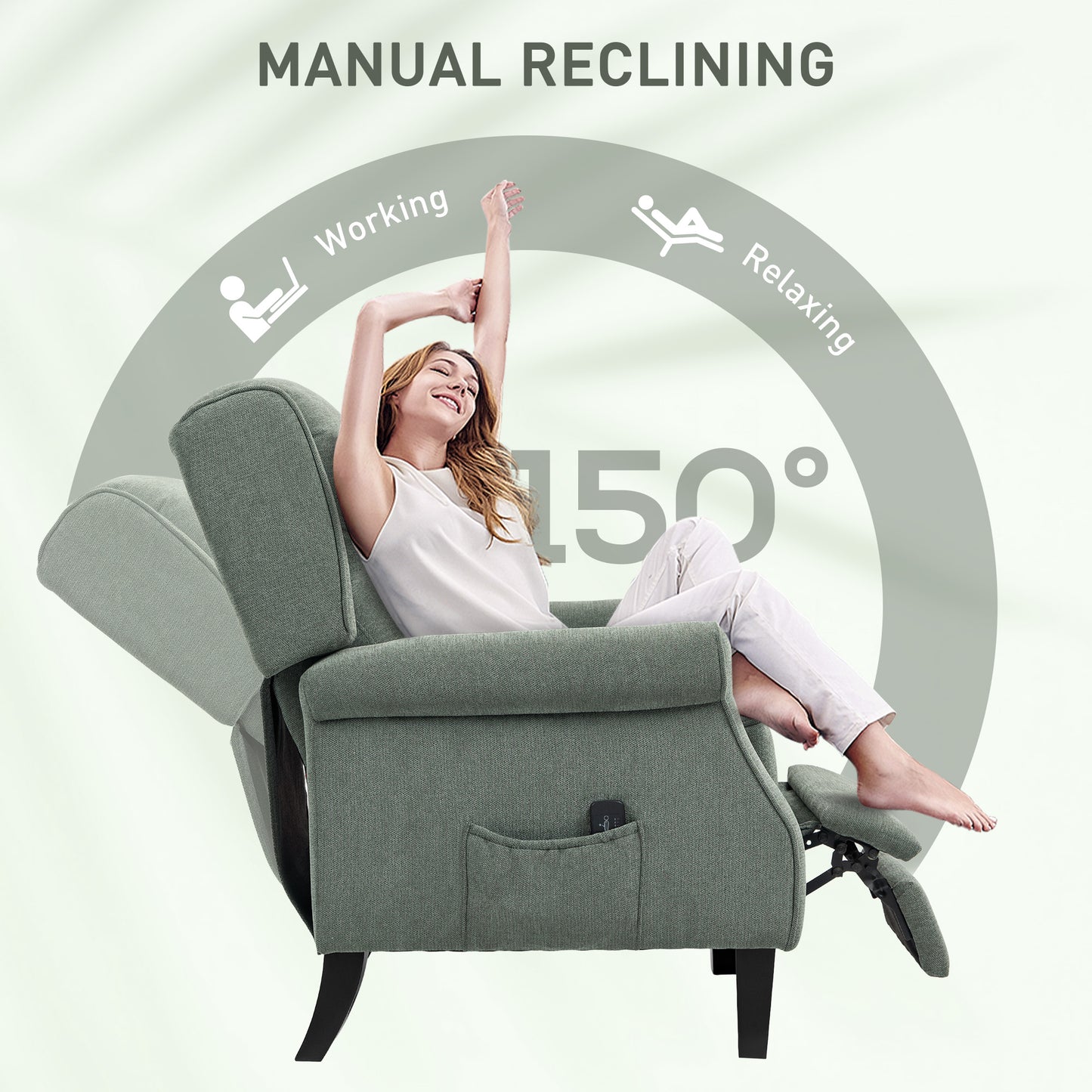 Fauteuil inclinable à massage par vibrations avec repose-pieds extensible, télécommande, vert foncé