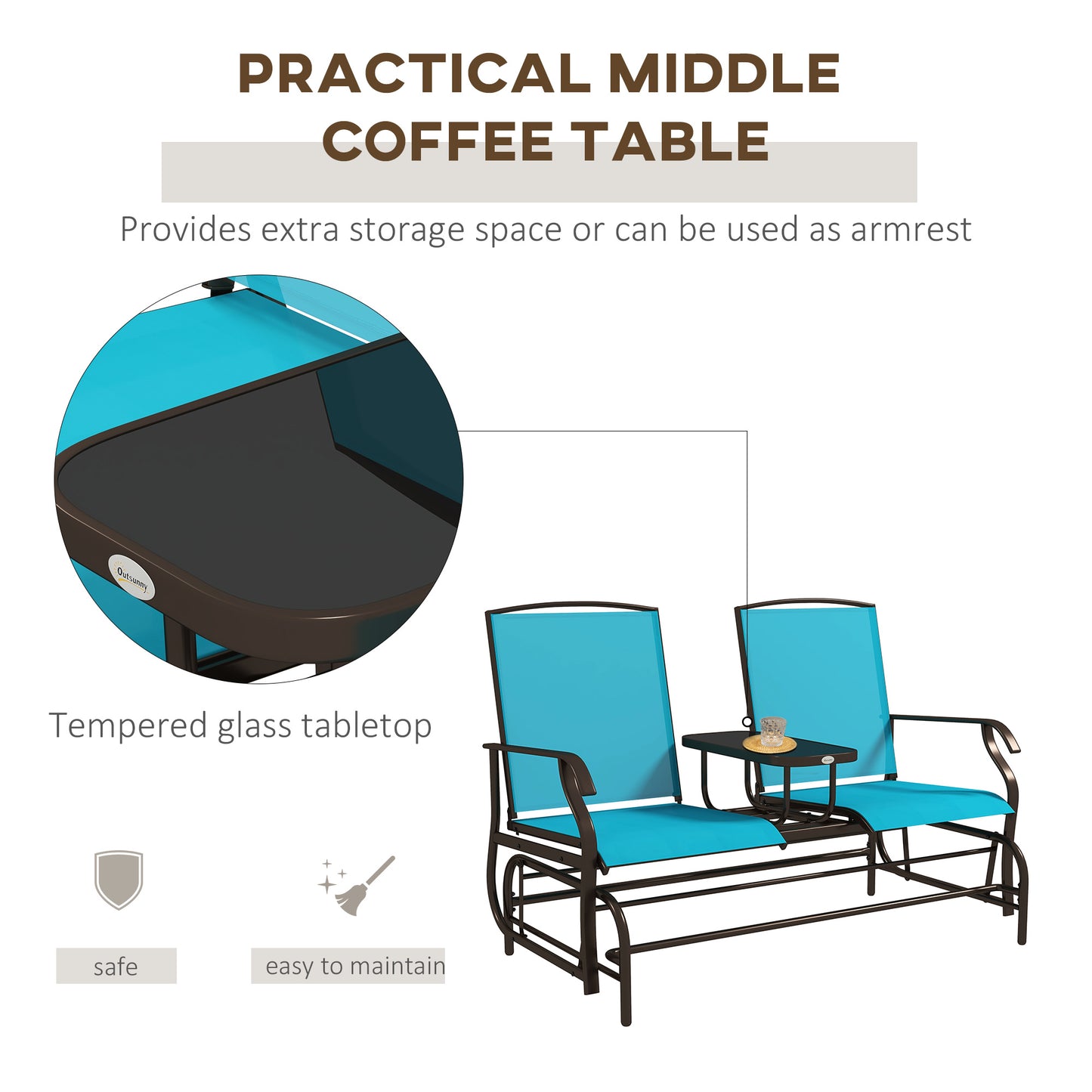 Fauteuil à bascule pour 2 personnes, banc de jardin, bleu