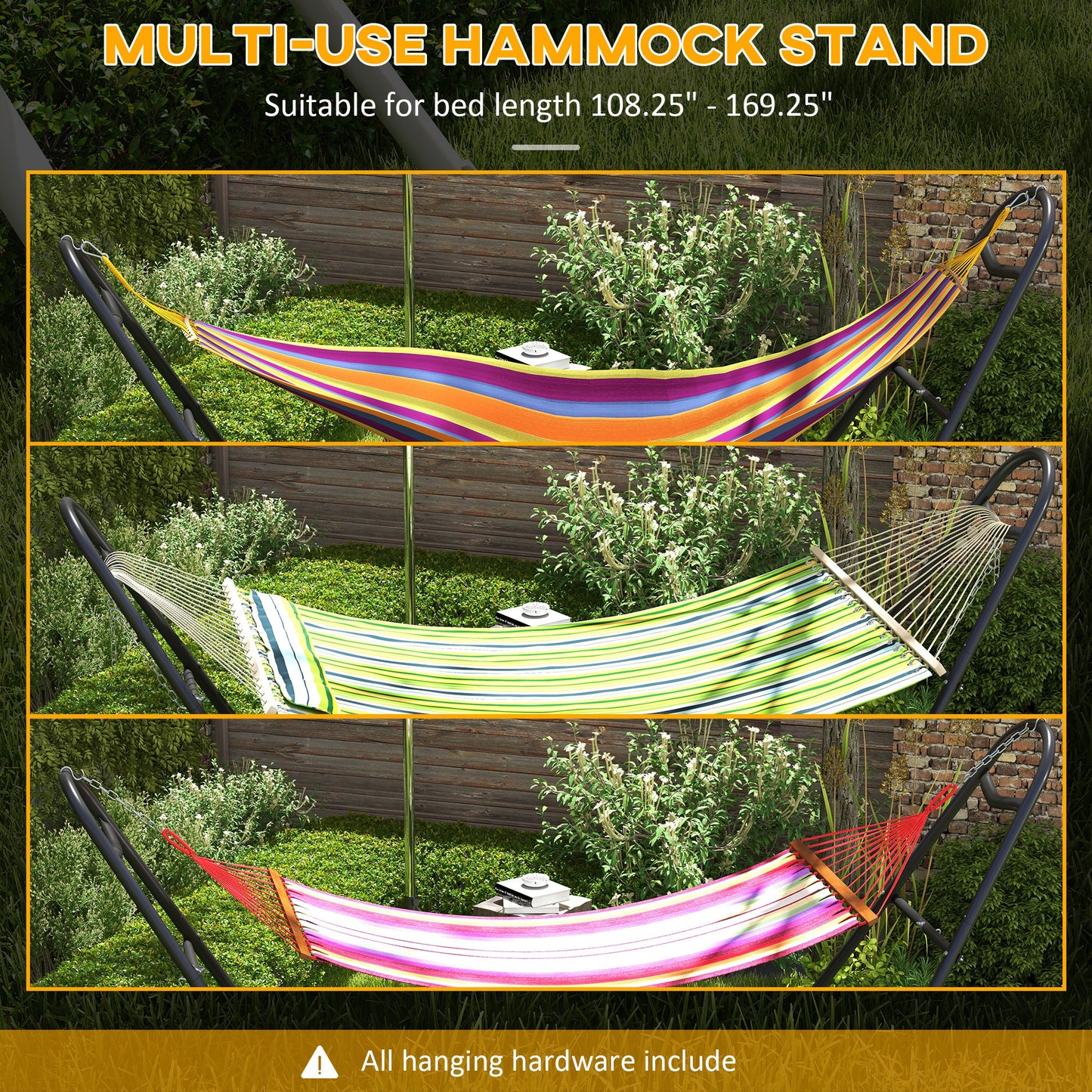 Support de hamac de 3,1 m, réglable, compatible avec les hamacs de 2,7 à 4,3 m, robuste, noir