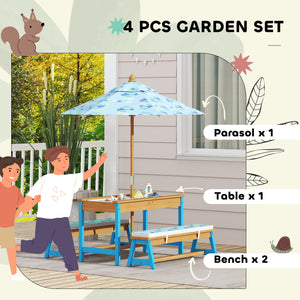 Ensemble table et banc de pique-nique pour enfants avec parasol amovible, bleu