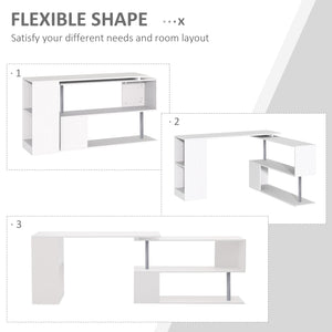 Bureau d'angle 55", pivotant à 360°, en L, avec étagères à 3 niveaux, blanc