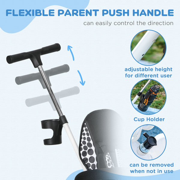 Tricycle pour enfants 6 en 1 avec guidon et auvent amovibles, blanc