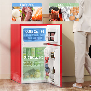 Réfrigérateur compact 3,2 pi³, mini-réfrigérateur avec congélateur, étagères réglables et portes réversibles, rouge