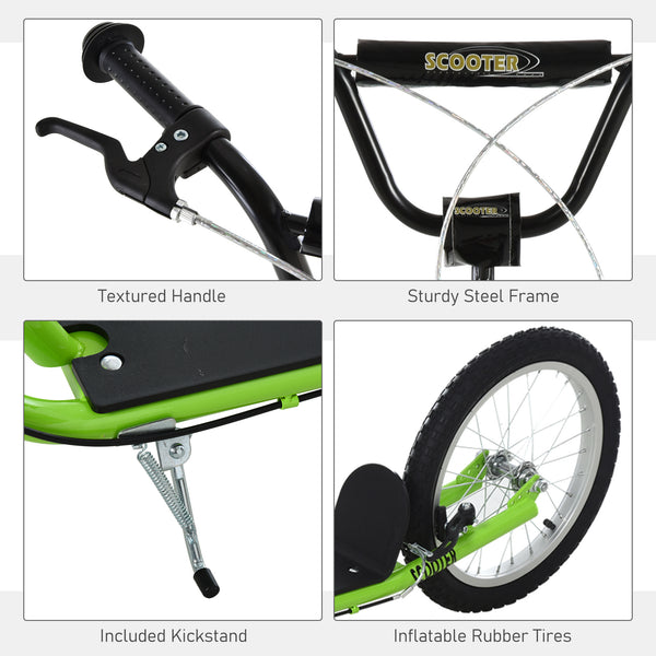 Trottinette avec roues gonflables de 16 pouces et doubles freins, vert