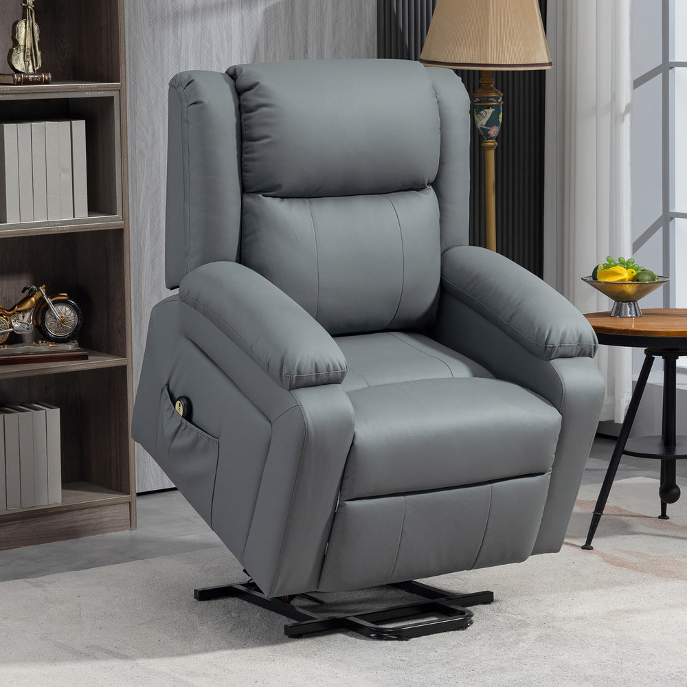Fauteuil releveur électrique en cuir synthétique avec télécommande, gris