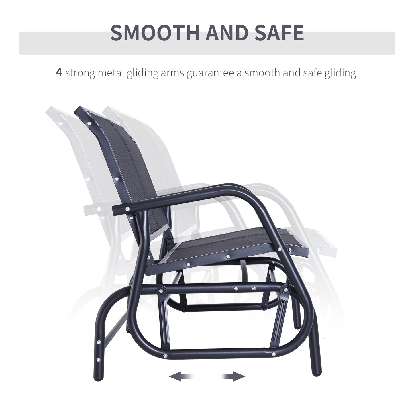 Outsunny Double Rocking Bench, Heavy Duty Garden Rocking Chair for Two, Steel Frame, Durable Fabric Seat, Black