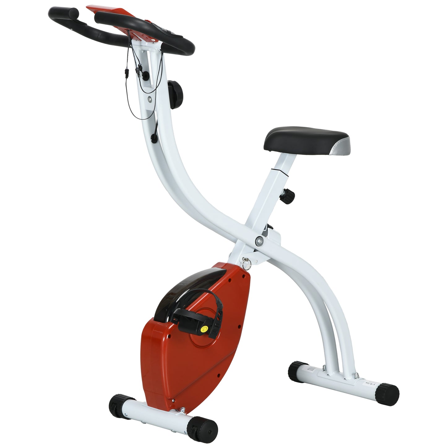 Vélo d'appartement pliable et silencieux avec résistance magnétique à 8 niveaux, capteur de pouls, roues et écran LCD, rouge