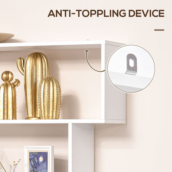 Bibliothèque géométrique en bois à 6 niveaux 76 pouces, blanc