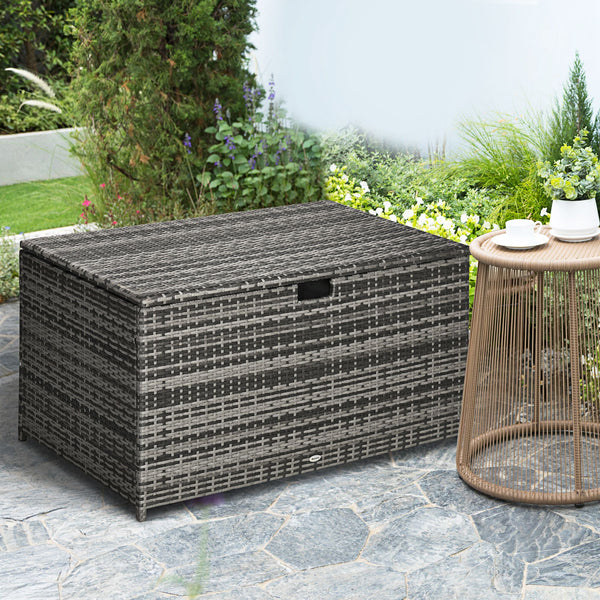 Coffre de rangement extérieur de 113 gallons, coffre de terrasse en rotin pour l'intérieur, gris