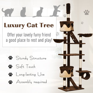 Arbre à chat géant de 240 à 250 cm, hauteur plafond, griffoir, centre d'activités, marron