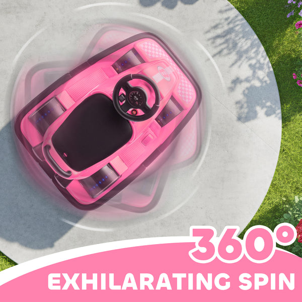 6V Bumper Car, 360 Degree Rotation, Dual Motor, Music, Pink