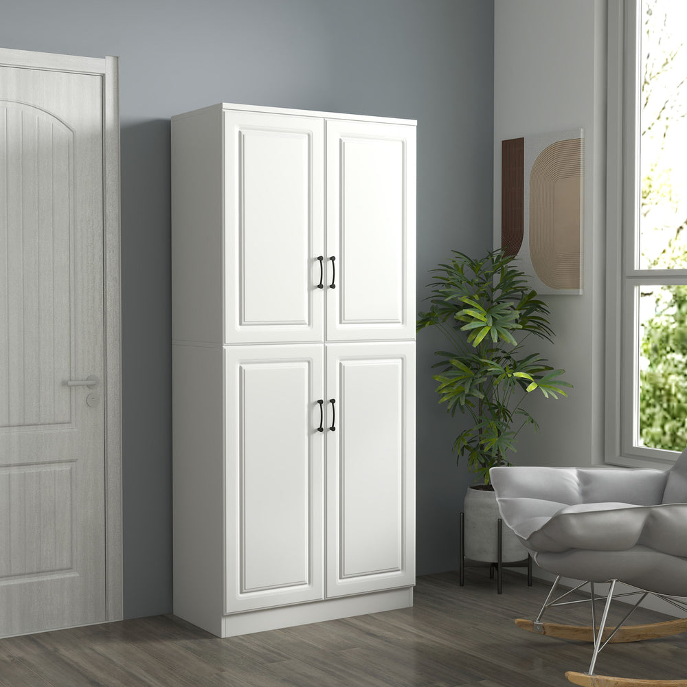 Meuble de rangement avec 4 portes battantes et étagères réglables, blanc