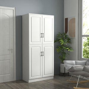 Meuble de rangement avec 4 portes battantes et étagères réglables, blanc